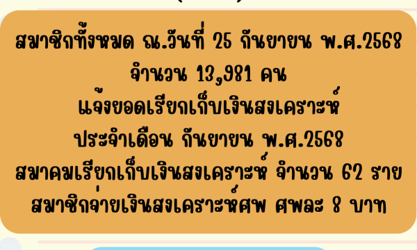 ยอดเรียกเก็บเงินสงเคราะห์ประจำเดือน กันยายน 2568