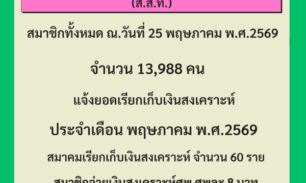 ยอดเรียกเก็บเงินสงเคราะห์ประจำเดือน พฤษภาคม 2569